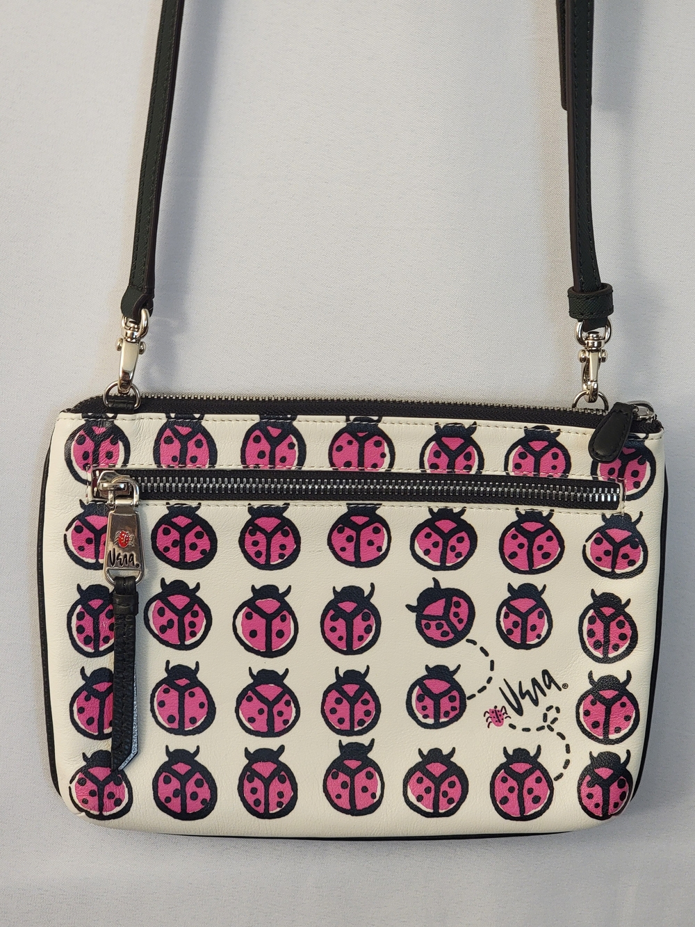Brighton Vera Small Leather Crossbody with Pink Ladybug Print